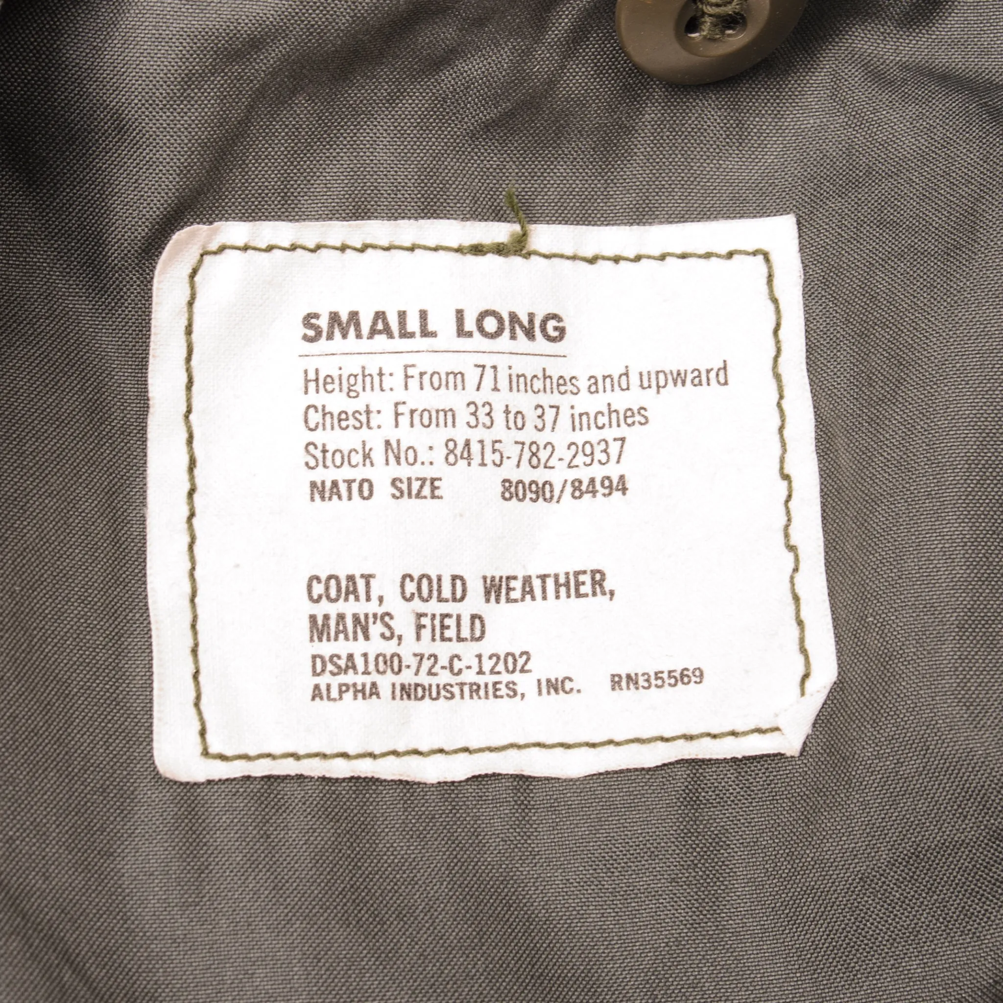 VINTAGE US ARMY M-1965 M65 FIELD JACKET 1972 VIETNAM WAR SIZE SMALL LONG PATCHED WITH LINER