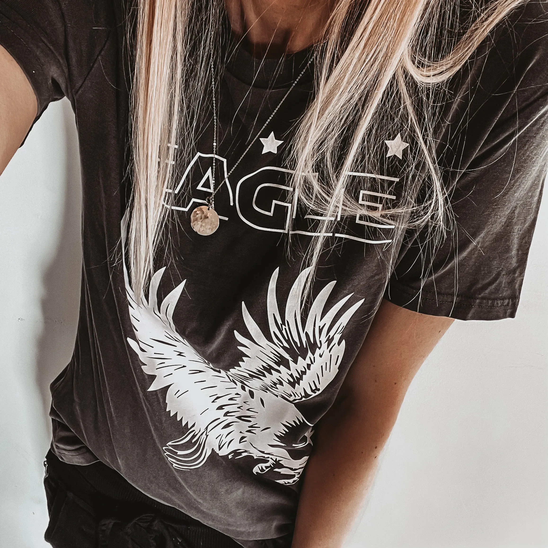 Vintage washed Eagle dark charcoal tee *boyfriend fit*