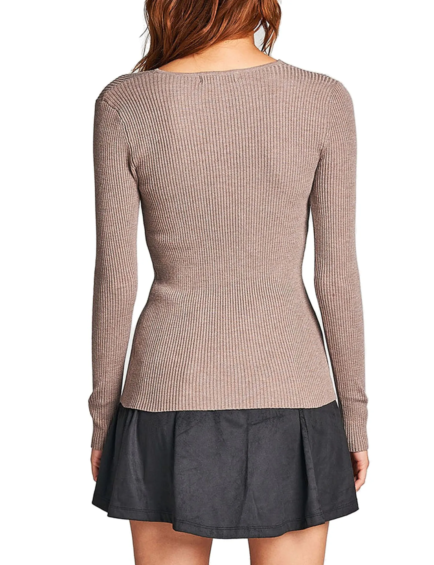 Women's Long Sleeve V-Neck Fitted Rib Rayon Nylon Sweater Top