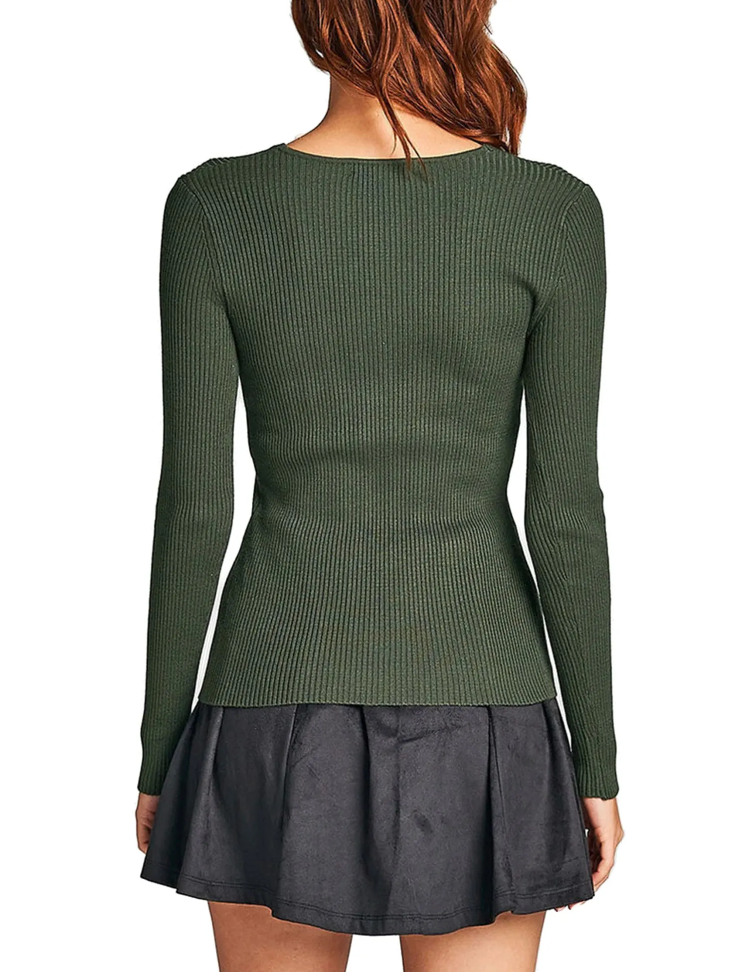 Women's Long Sleeve V-Neck Fitted Rib Rayon Nylon Sweater Top