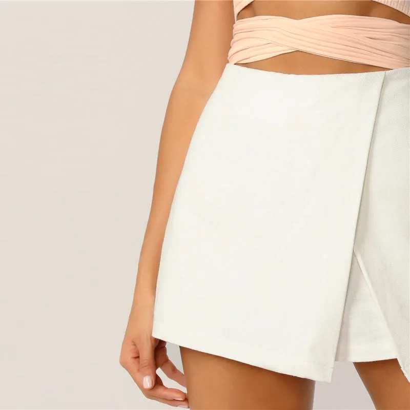 Women's Summer Mid-Waist Skirt Shorts With Zipper