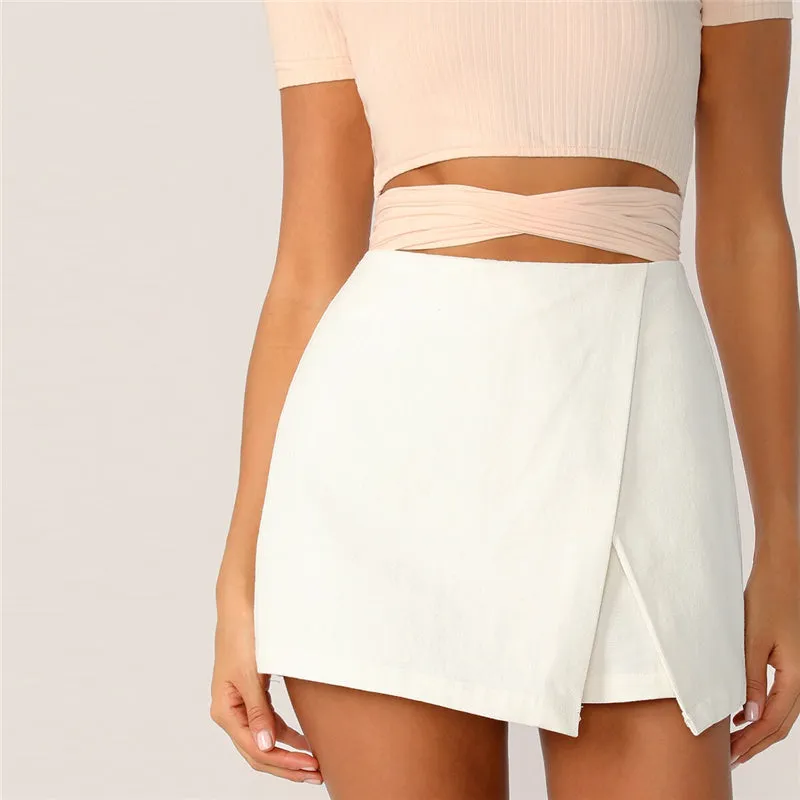 Women's Summer Mid-Waist Skirt Shorts With Zipper